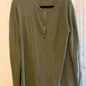 Olive Green Waffle Knit Henley Top
